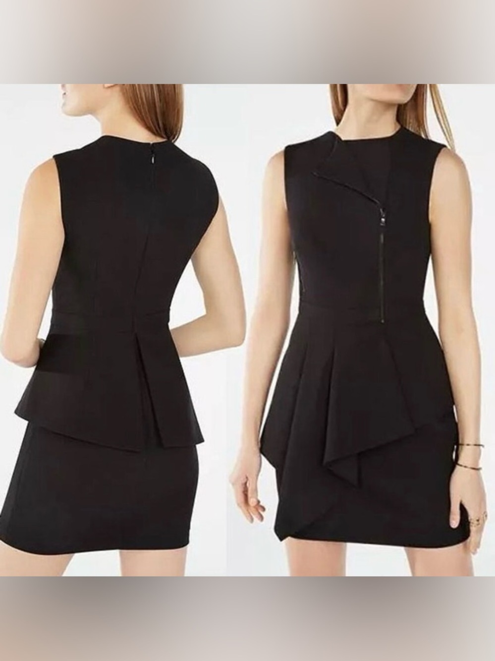 BCBGMaxAzria Nikki Black Sleeveless Peplum Zip Dress